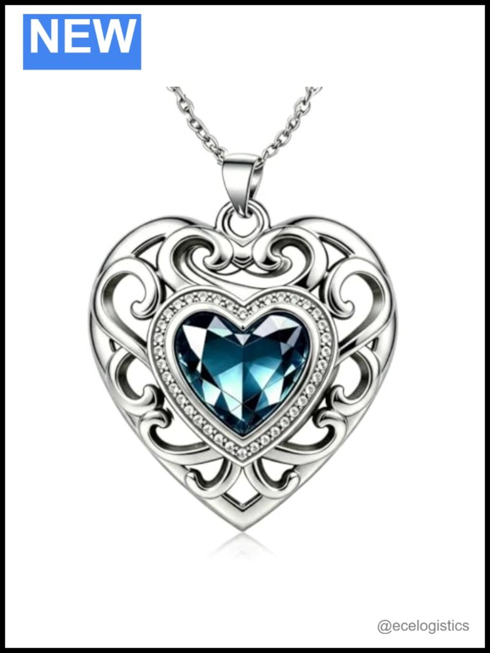 Heart Birthstone Pendant Necklace Women Vintage Filigree Love Charm Jewelry Gift